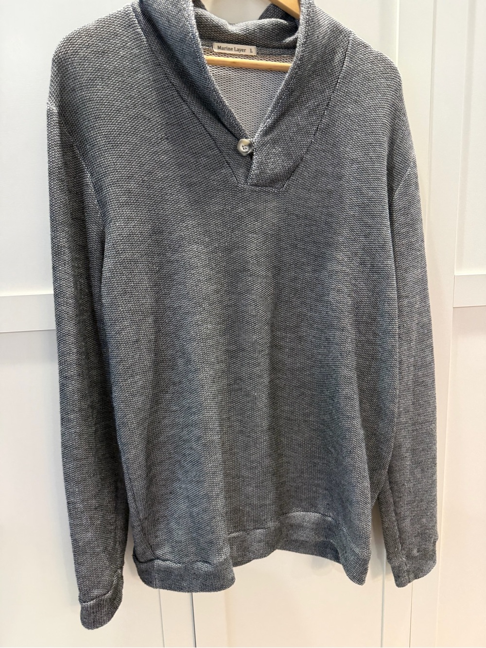 Marine Layer Men's Gray V-Neck Shawl Sweater with Button